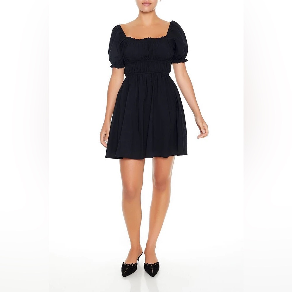 F21- Black Ruffle Puff Sleeve Dress - Size Medium- NWT